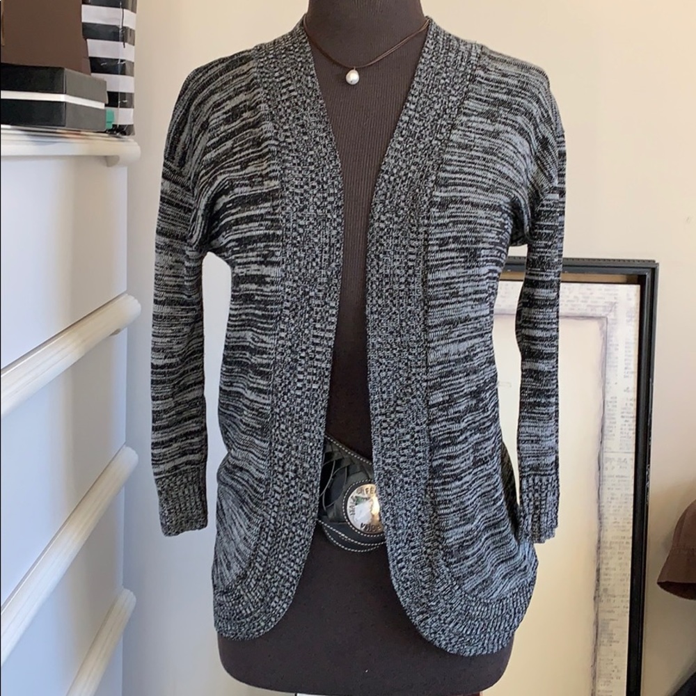 Black and white cardigan knit sweater